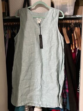 Nicole Miller Pale Mint V-Neck Sleeveless Linen Midi Dress